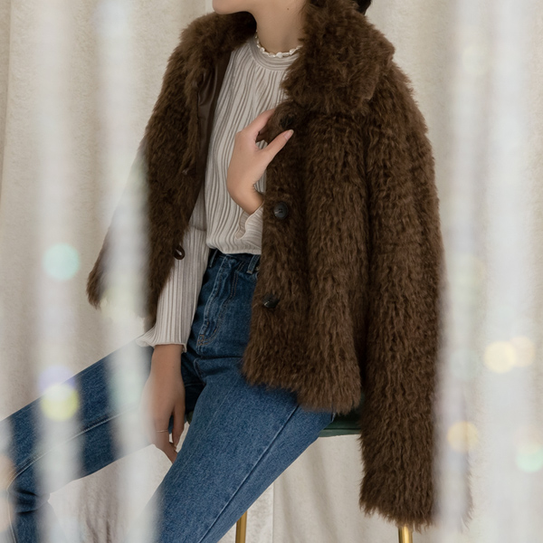 (JK-2386)Hairy Collar Fur Jacket