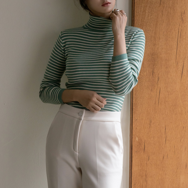 (T-5765) Striped turtleneck knit