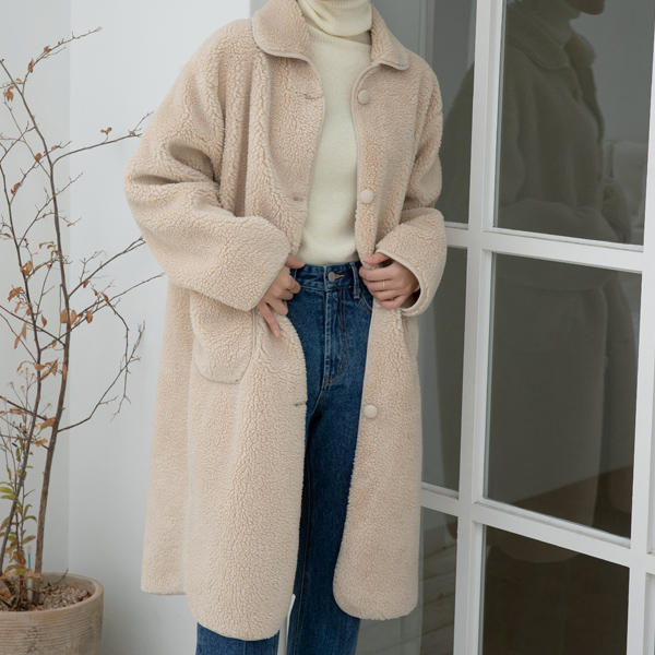 (CT-1353) Buckle Round Collar Long Coat