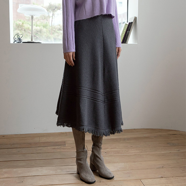 (SK-4248) Fringe Point Banding Knit Skirt