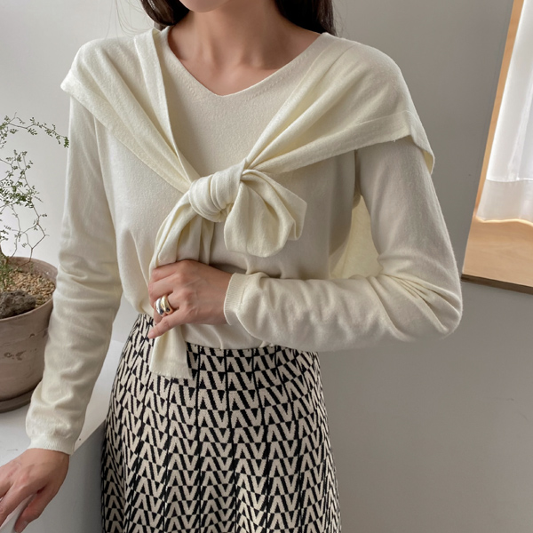 (T-5861) Modern Knit Top Muffler Set S