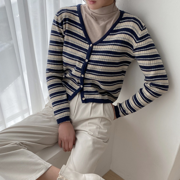 (CD-1699) Striped Slim Fit Knit Cardigan