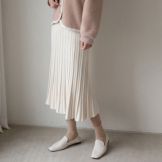 (SK-4254)Cable Slim Flare Banding Knit Skirt