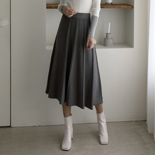 (SK-4264) Comb Pattern Banding Knit Skirt