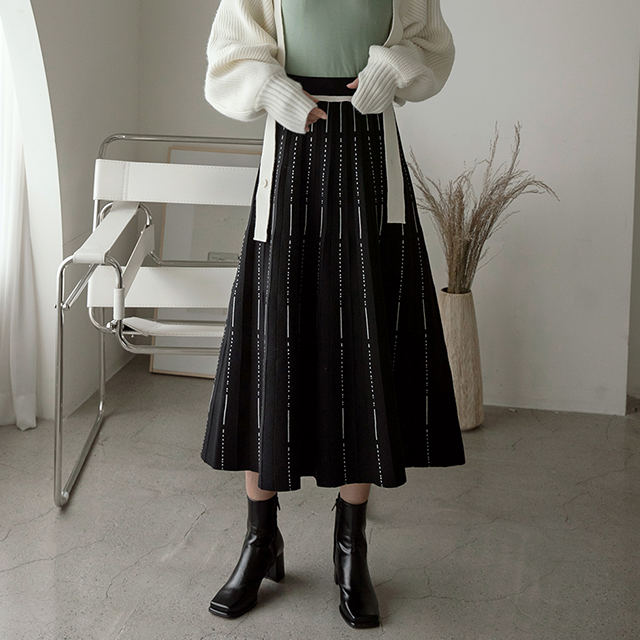 (SK-4241) Dotted Line Banding Knit Skirt