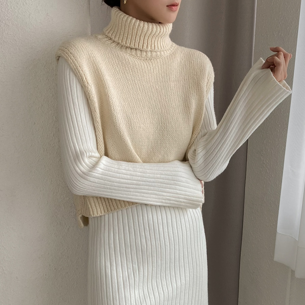 (VT-0153)Loose Polar Neck Knit Vest