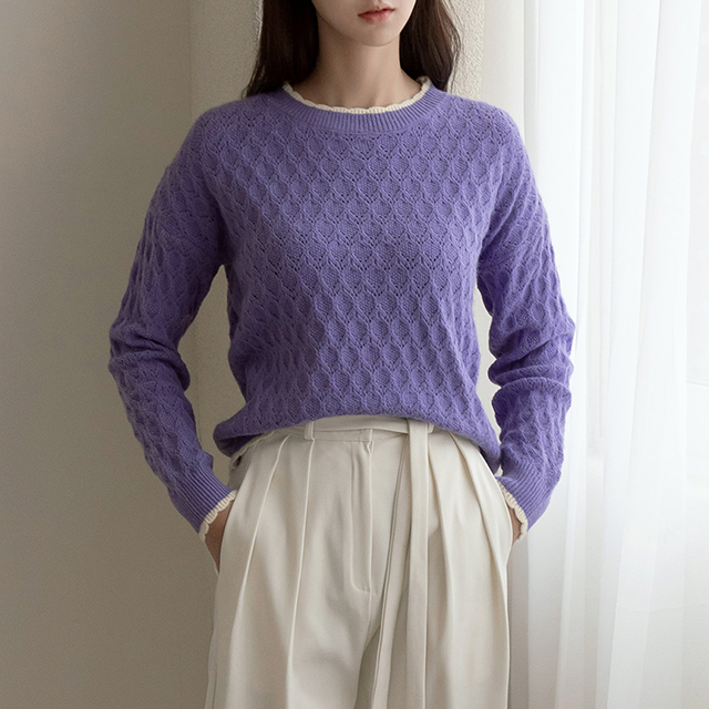 (T-5902) Lace pattern line point knit