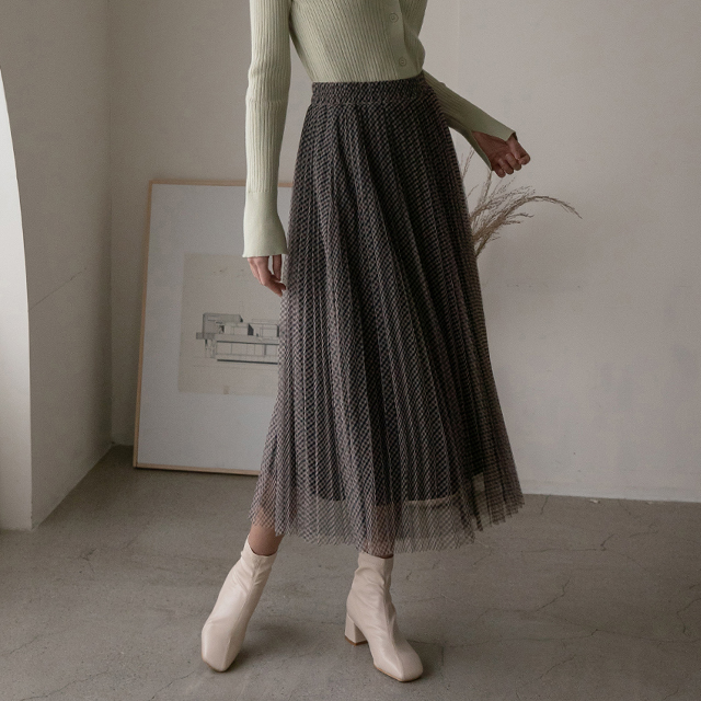 (SK-4264) Comb Pattern Banding Knit Skirt