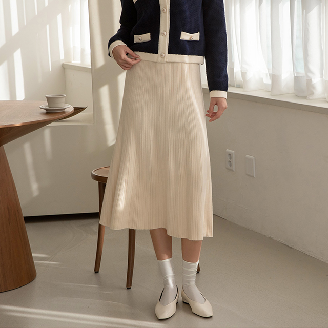 (SK-4250) Fine Wrinkle Banding Knit Skirt