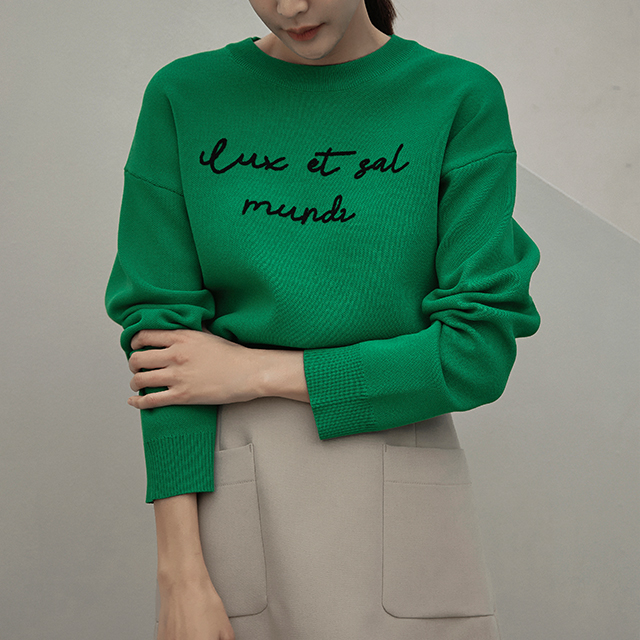 (T-5608) Round neck lettering knit