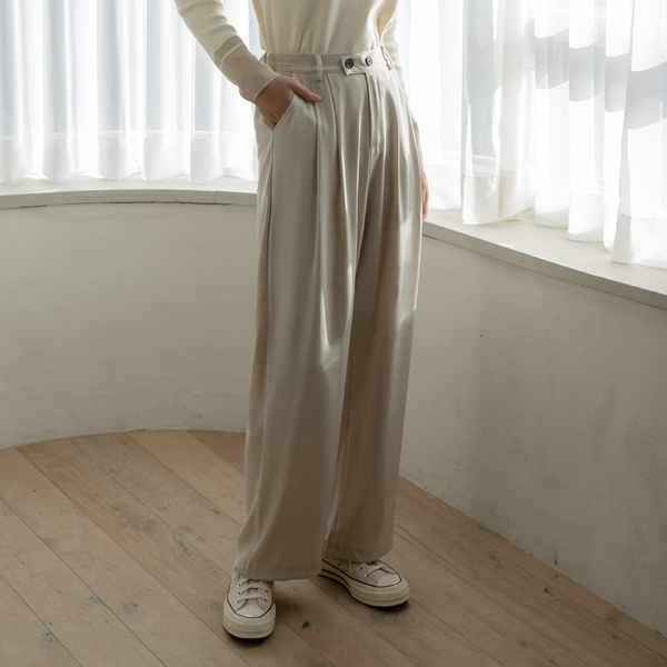(PT-4628) Double Button Back Banding Wide Pants