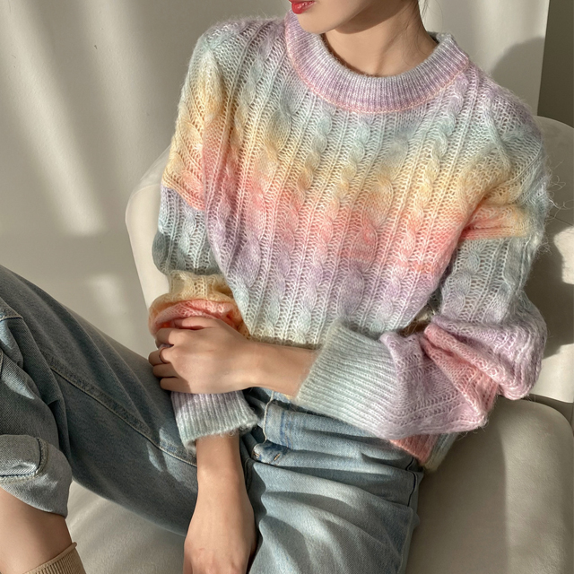 (T-5920)Rainbow Cable Pattern Knit