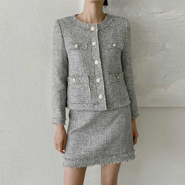 (JK-2271) Metal Tweed Set-up Jacket
