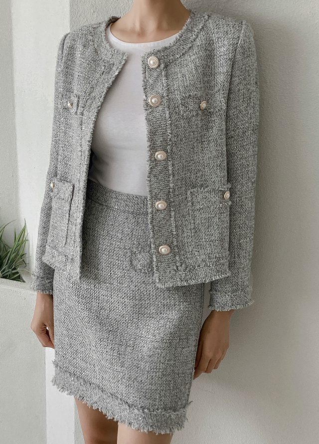 (SK-3957) Metal Tweed Set-up Mini Skirt Korea