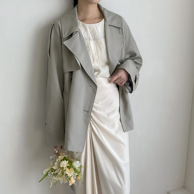 (CT-1327) Belted Short Trench Coat S