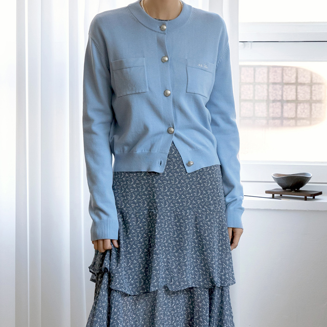 (CD-1635)Basic embroidery point knit cardigan