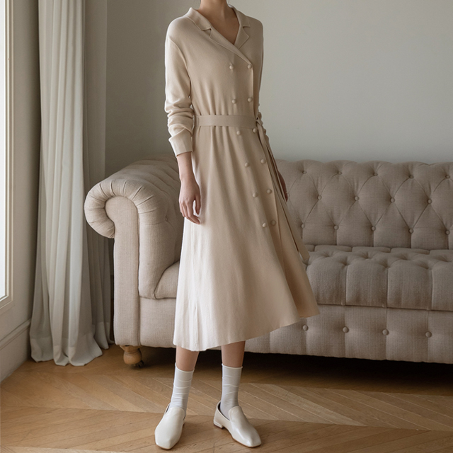 (OP-5360) Open collar double knit one-piece S