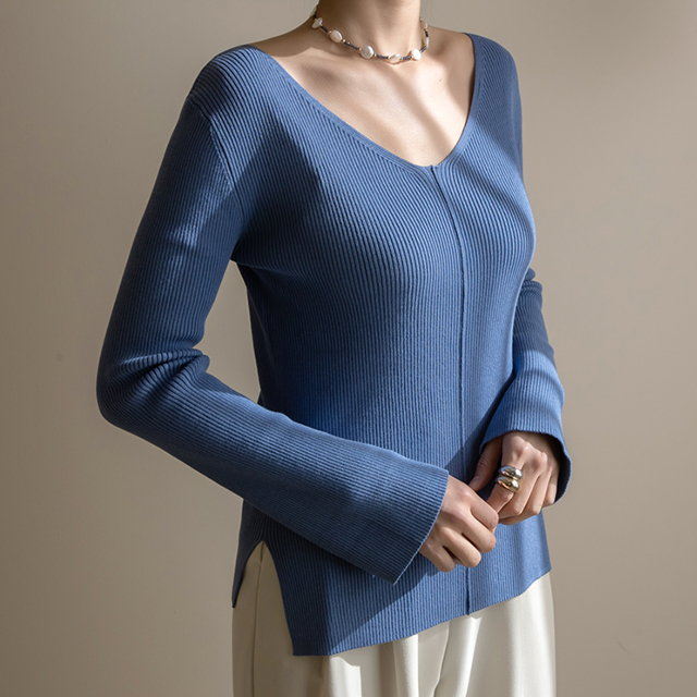 (T-5602) Feminine V-neck Golji Knit