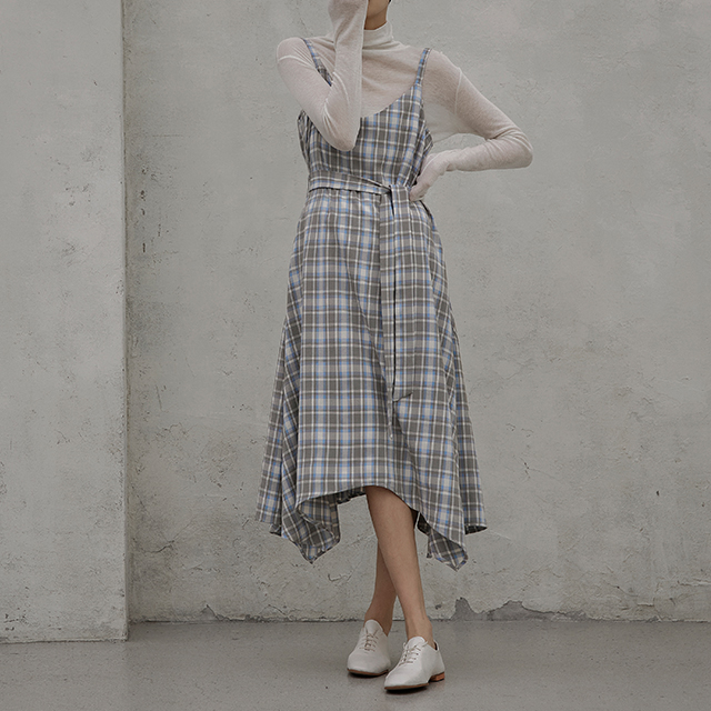 (OP-5410) Big Check Hood Layered One Piece S