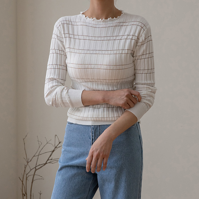 (T-5909) Metal lining stripe knit