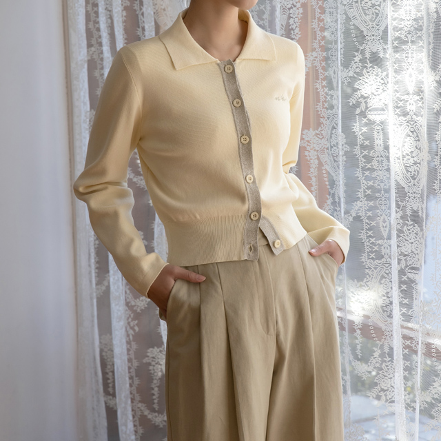(CD-1623) Metal embroidery collar knit cardigan