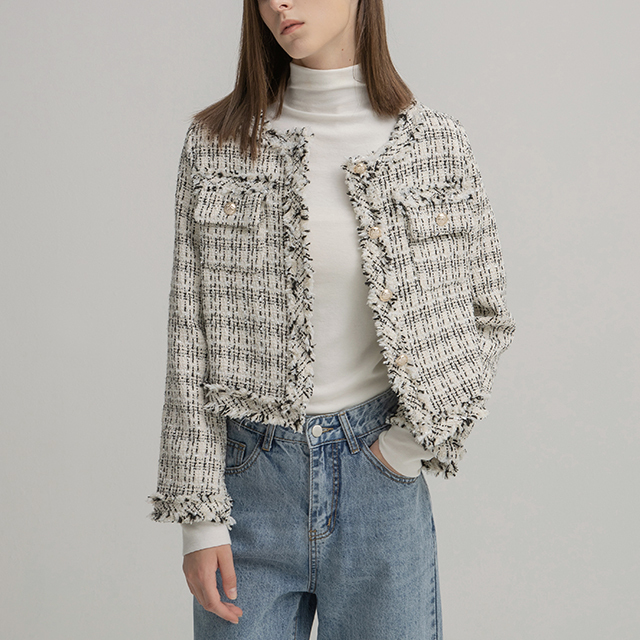 (JK-2433) Metal Fringe Tweed Jacket