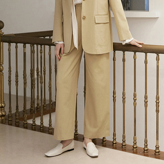 (PT-4486) High Waist Set-up Cotton Tuck Pants