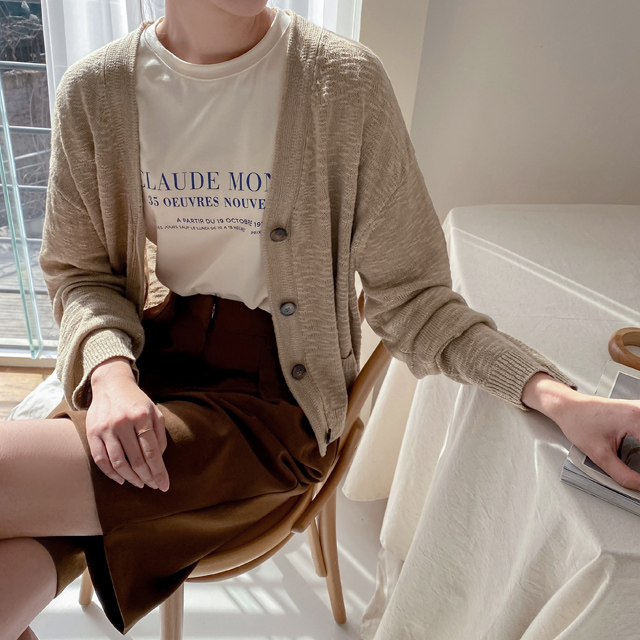 (CD-1627)Loose fit V-neck knit cardigan