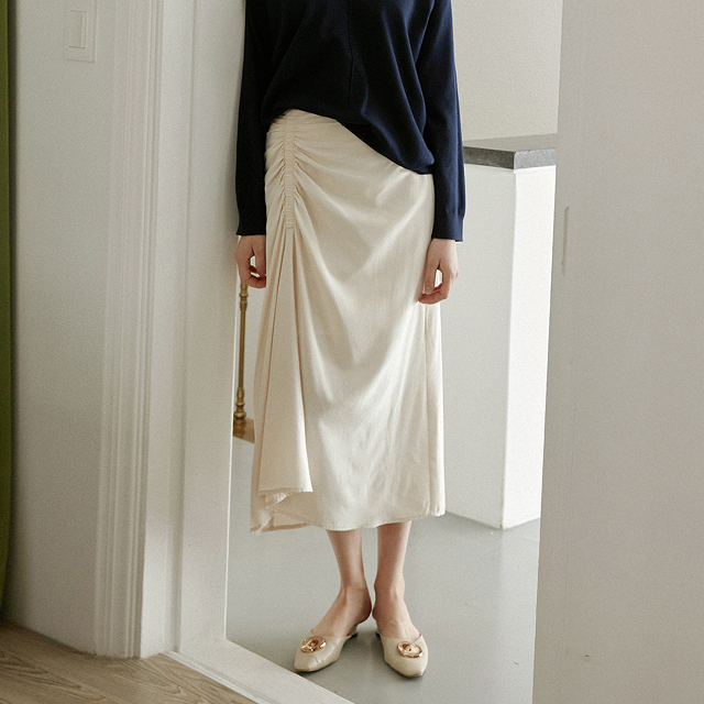 (SK-4120) Shirring unbalanced skirt