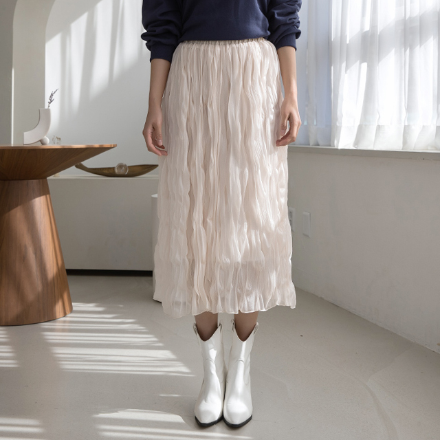 (SK-4304)Volume Wrinkle Banding Skirt