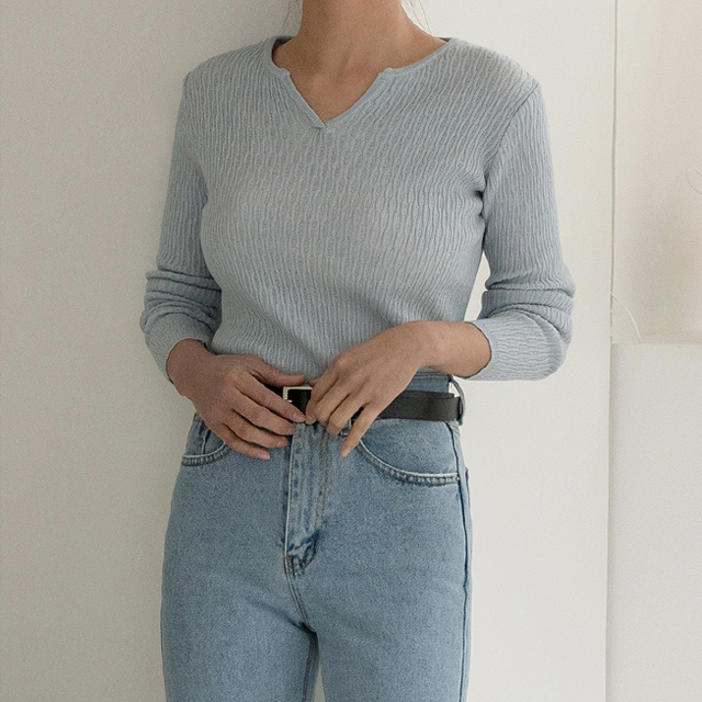 (T-5919) Twist Open Neck Knit