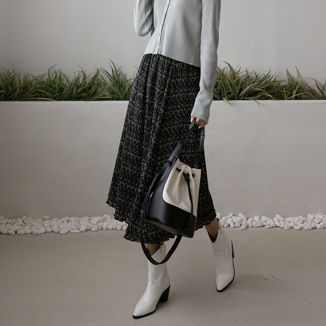 (SK-4280)Floral Pleated Banding Skirt