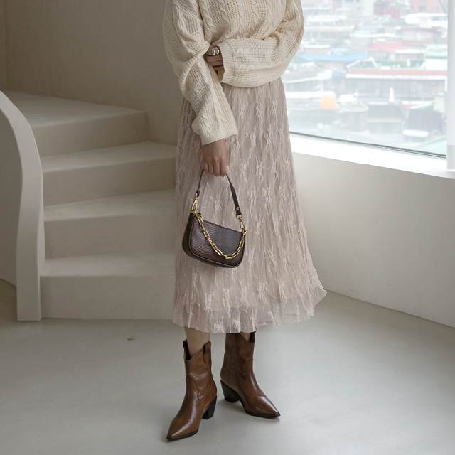 (SK-4329) Lace Wrinkle Banding Skirt