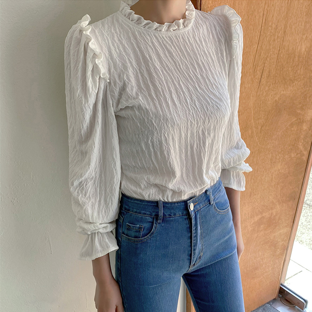 (BL-3795) Frill Pointed Wrinkle Blouse