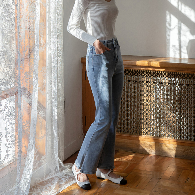 (PT-4694) Side Slit Bootcut Denim Pants