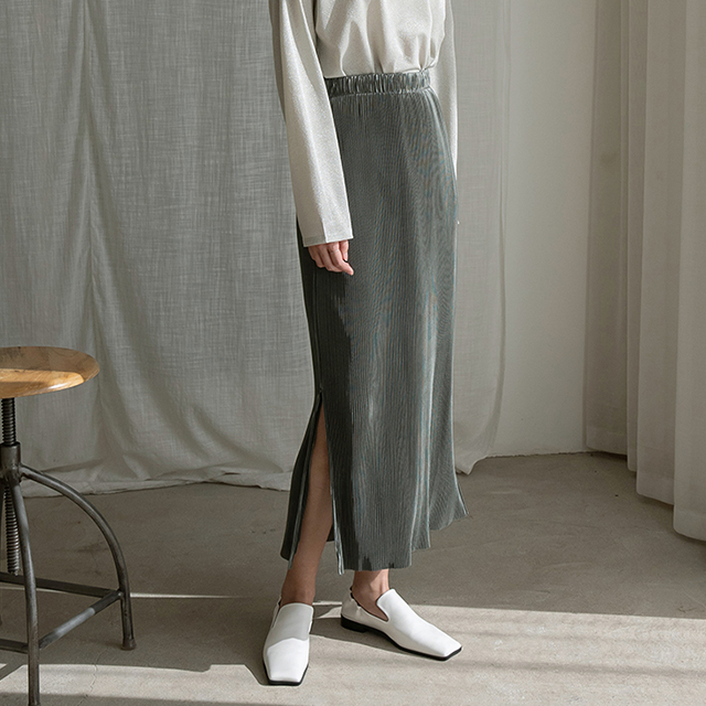 (SK-4128) Pleated Slit Banding Skirt