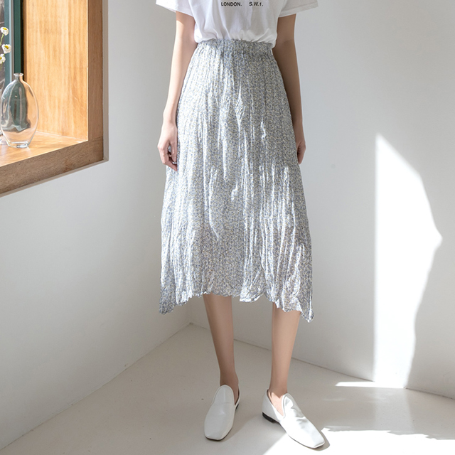 (SK-4310)Floral Pleated Banding Skirt