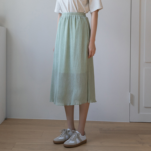 (SK-4303) Shine Ringkle Banding Skirt