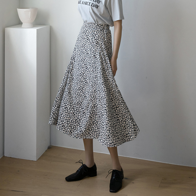 (SK-4309)Floral Flare Back Banding Skirt