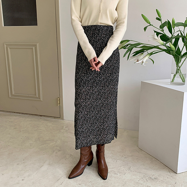 (SK-4129)Floral Pleated Banding Skirt