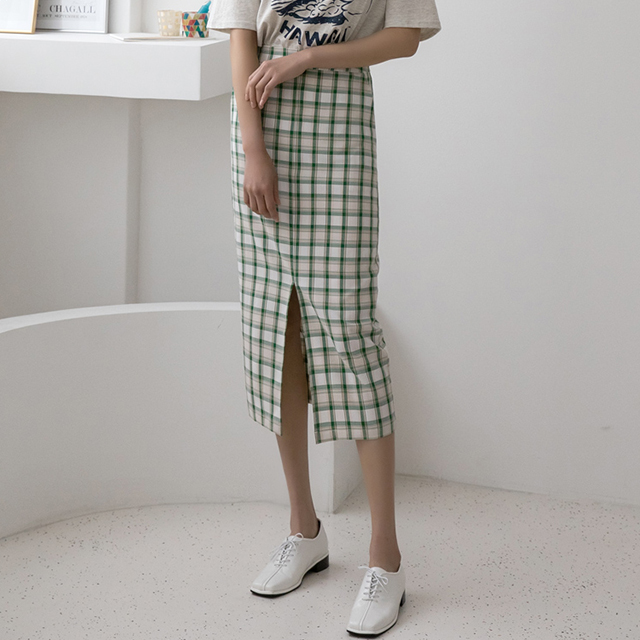 (SK-4215) Check H-Fit Midi Skirt