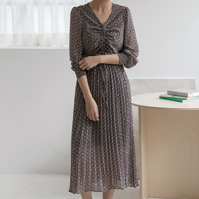 (OP-5620) Floral shirring pleated one-piece