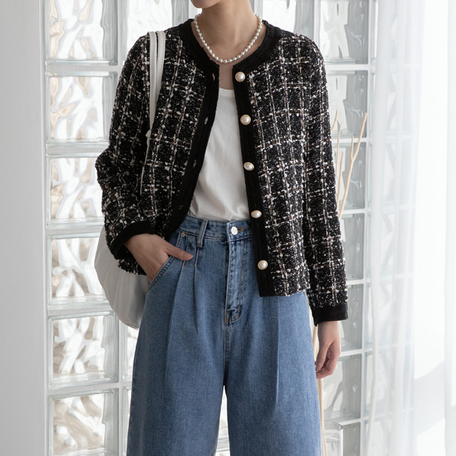 (JK-2484) Shine Lace Tweed Jacket