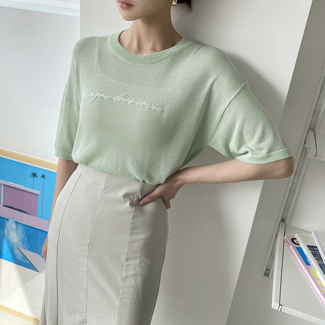 (T-5801) Overfit Lettering Embroidery Knit