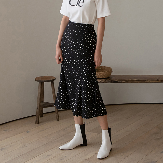 (SK-4318) Dot Mermaid Back Banding Skirt