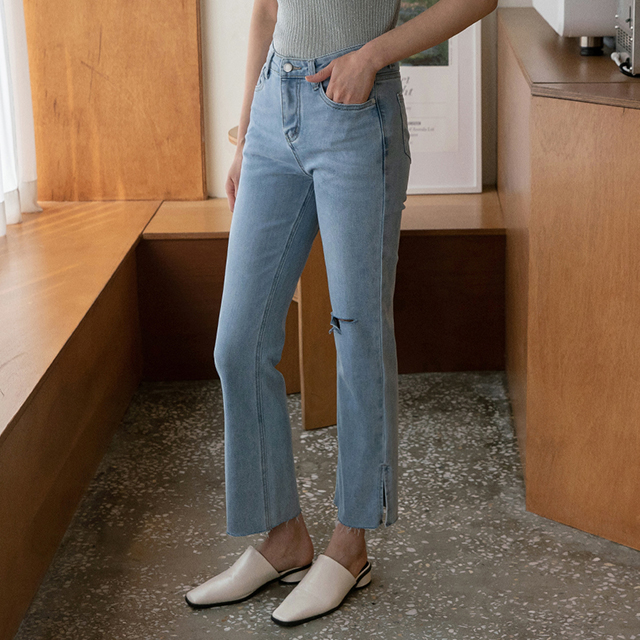 (PT-4707) Simple Destroyed Denim Pants