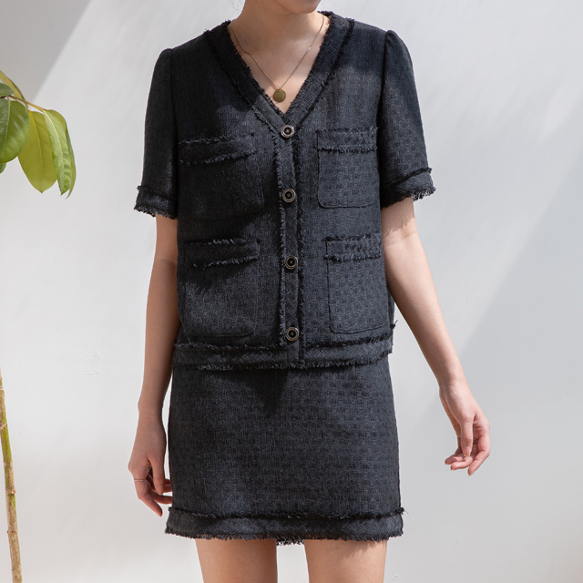 (JK-2396)Setup Summer Fringe Tweed Jacket