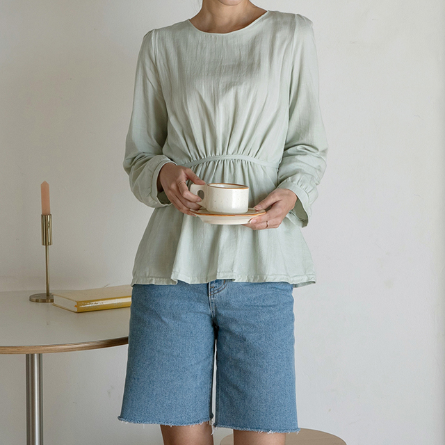 (BL-3813) Waist Point Silhouette Blouse