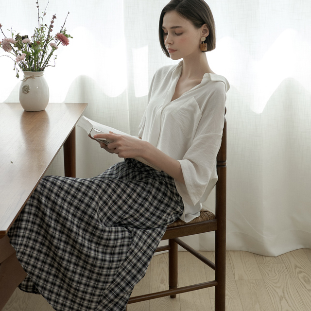 (SK-4221) Full Check Maxi Skirt