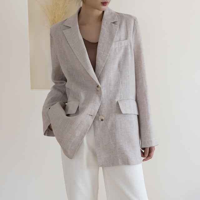(JK-2419)Linen check single jacket